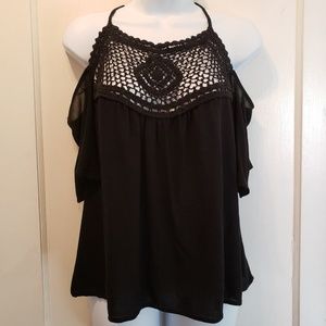 No boundaries  boho black cold shoulder top